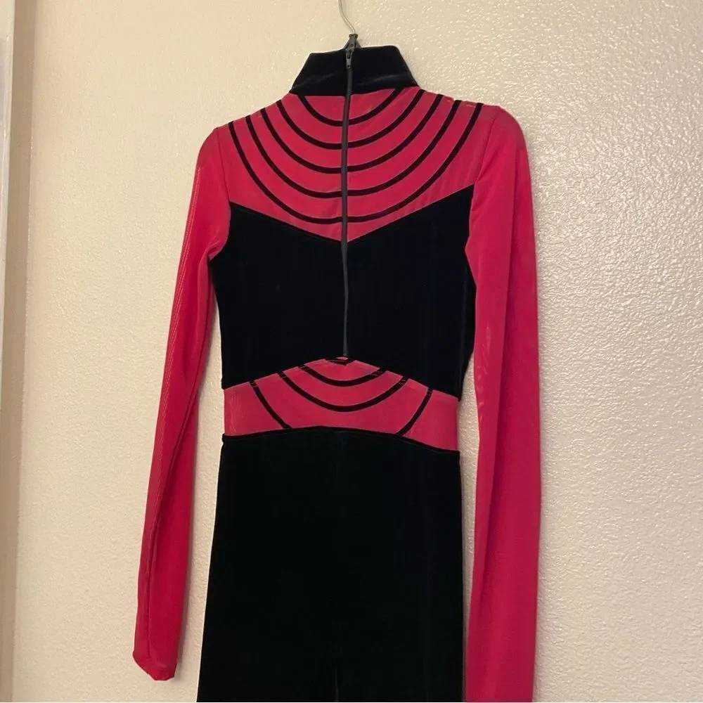 WEISSMAN Elite Dance Costume unitard red black velvet To Be Loved 14115 XSA